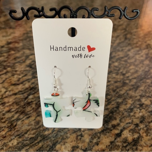 Handmade plastic puzzle earrings - Picture 2 of 10